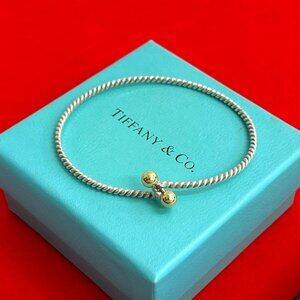 Tiffany & Co Twist Hook Eye Bracelet 18K Gold Bangle Silver